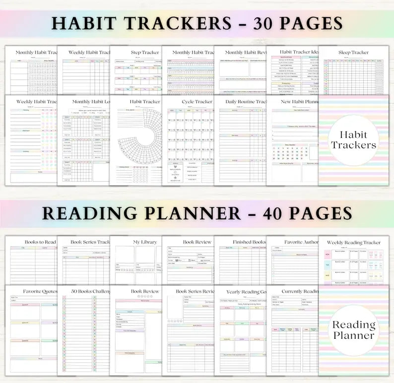 Ultimate Life Planner Bundle: ADHD Productivity, Habit Tracker, Self Care, Weight Loss & Home Organization Printables | Digital Travel Planner